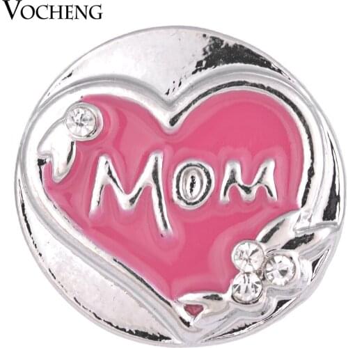Vocheng Snap Charms Button Love Mom Blue Pink Hand Painted 18mm Charms Jewelry Vn-1330