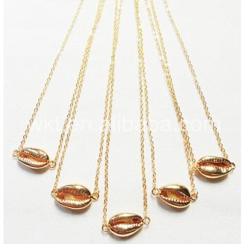 WT-JN016 Fashion gold Double Bails Pendant Necklace natural cowrie shell connector in gold electroplated shell