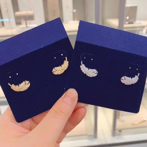 High Quality Swa 1:1 New Feather Ear Nails Rose Gold Colour Jewelry 2019 Stud Earrings For Korean Women