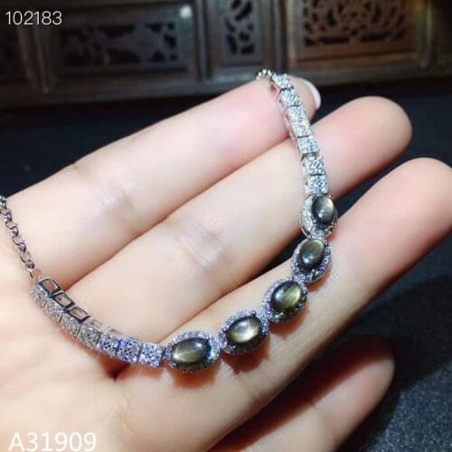 KJJEAXCMY Fine Jewelry 925 sterling silver inlaid natural star sapphire female bracelet support detection luxury