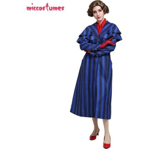 Women English Stern Nanny Mary Vintage Adult Magical Cosplay Costume Coat Dress with Scarf and Gloves for Halloween