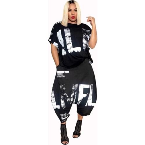 5XL 4XL Letters Print Casual 2 Piece Set For Women T Shirt Tops And Harem Pants Outfits 2020 New Fashion Hip Hop Lounge Wear Set