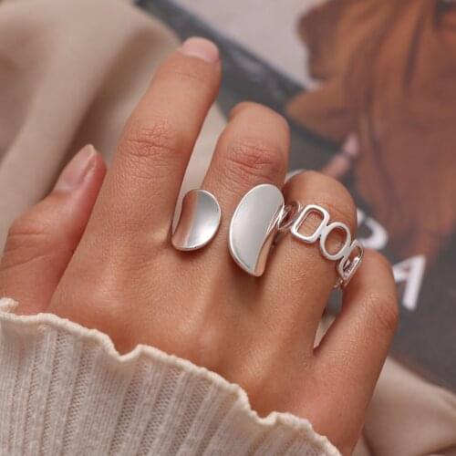 VKME Vintage Hiphop Silver Color Open Rings For Women Metal Adjustable Fashion Unusual Simple Big Finger Twist Ring 2021 Jewelry