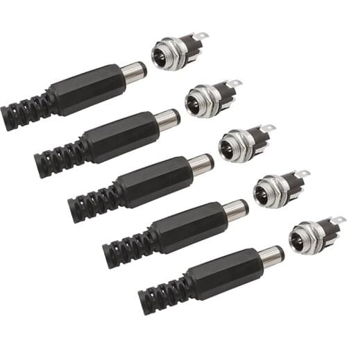 1/2/5Pair 5.5x2.1mm DC Power Supply Male Plug Connector+DC-025M 5.5x2.1mm 3-Pin DC Power Socket Female Jack Panel Mount Terminal