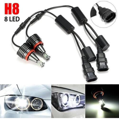 1 Pair 80W 8LED Car Angel Eye Halo Light H8 Marker Headlights Bulbs Lamps for BMW E82 E90 E92 E60 E70 X5