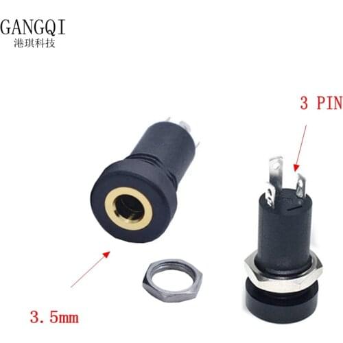 10PCS PJ-392A 3.5MM Audio Jack Socket 3 Pole Black Stereo Solder Panel Mount Gold With Nuts Connector Drop Shipping