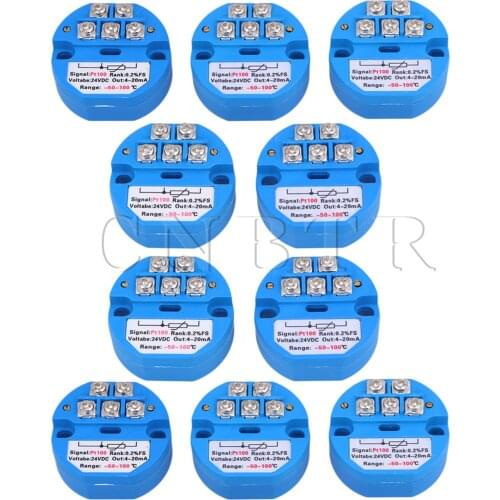 10x CNBTR Blue Plastic Metal DC24V -50-100 Degree Output PT100 Temperature Sensor Transmitter