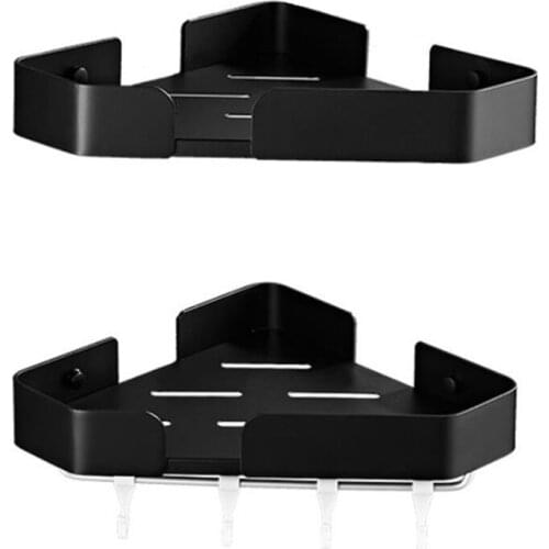 2 Pcs Shower Shelf Punch-Free Black With Towel Rail Bathroom Shelf Shower Basket Aluminum Self Adhesive Bathroom Shelf