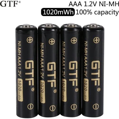 2020 New GTF 1.2V NI-MH AAA battery 1020mWh 850mAh 100% capacity rechargeable battery for Camera Flashlight