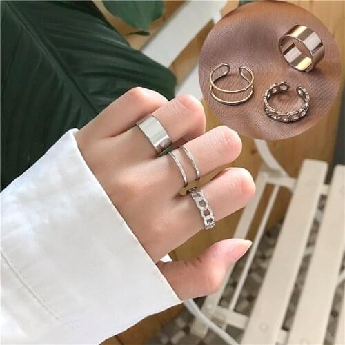2021 Fashion Korean anillos Gold Silver Color Joint Rings Sets for Women Jewelry Finger Ring Girl Lady Party Gifts 3pcs/Set