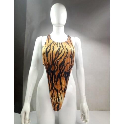 W4284 Womens Ladies Thong Bodysuit High Cut Racer Back Leopard Tiger Rainbow Stripes