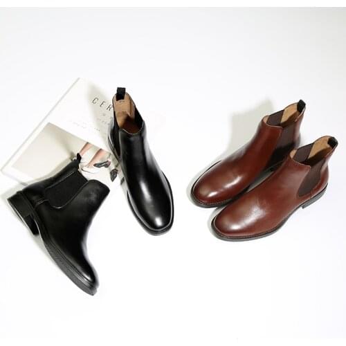 MORDOAN Genuine Leather Chelsea short boots womens flat ankle boots single boots thick bottom British style Ankle boots women