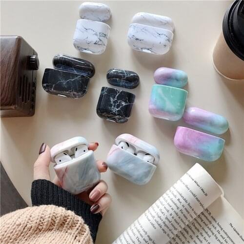 Kjoew For Airpods Pro Case Pure Color Marble Shatter Pattern for Airpods 1 2 Case Fashion Wireless Earphones Case