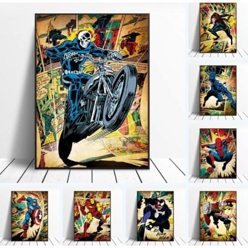 Marvel Superhero Comic Canvas Painting Spiderman Avengers Retro Poster Wall Art Pictures for Living Room Home Decoration Cuadros