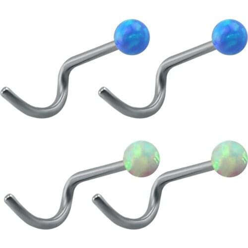 3 Colors Opal Stone Nose Stud Piercing Ring Stainless Steel Nose Stud L Shape Nose Piercing Rings Fashion Body Piercing Jewelry