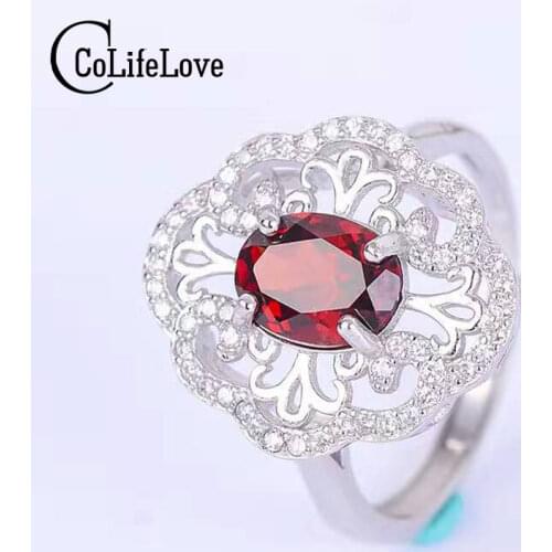 Vintage sterling silver gemstone ring 5*7mm flawless garnet gemstone solid 925 silver ring for woman size customized silver ring