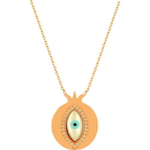 Pomegranate Necklace Evil Eye Necklace Art Deco Boho Mother of Pearl Dainty Women Necklace Lucky Pendant 925 Sterling Silver