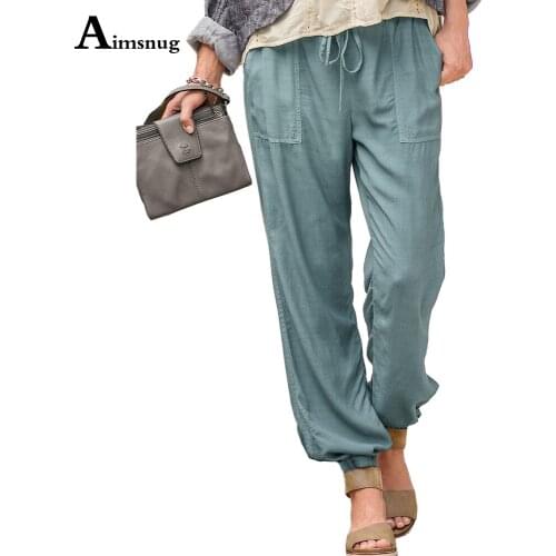 Aimsnug Fashion 2021 Womens Pants Solid Casual Drawstring Loose Harem Trousers Plus Size 3xl Female Ankle-Length Pants