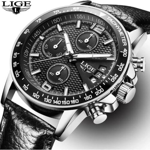 LIGE Top Brand Luxury New Mens Watches Quartz Watch For Men Chronograph Waterproof 30M Sport Leather Watch Relogio Masculino+box