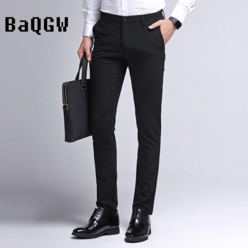 Mens Spring Autumn Fashion Business Casual Long Pants Suit Pants Male Elastic Straight Formal Work Trousers Plus Big Size 29-36