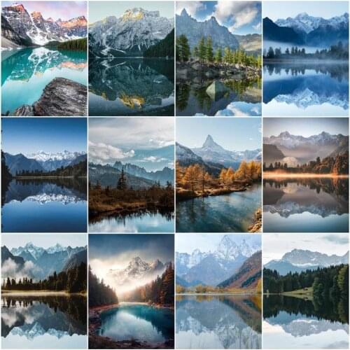 CHENISTORY DIY Painting By Numbers Mountain Lakes Scenery Wall Art Oil Paint By Numbers Natural On Canvas Handpainted Gift Home