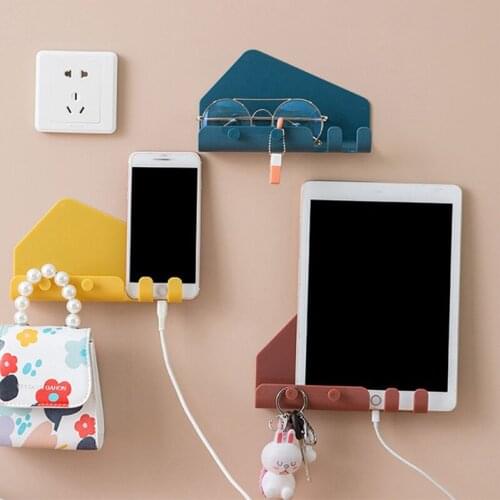 1PC Phone Wall Holder Smartphone Hanging Wall Storage Room Organizer Rack Shelves for Wall Charging Holder Remote Control 2021