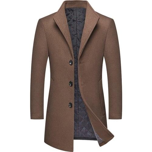 New Autumn Winter Mens Slim Fit Casual Boutique Long Wool Coat/Male Solid Color Lapel Trench Blends Jacket Windbreaker S-3XL