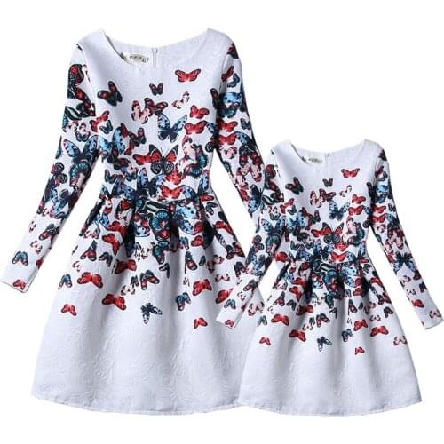 New mother and daughter dress 2018 matching mother daughter clothes butterfly printed party matching outfits mom and girl dress