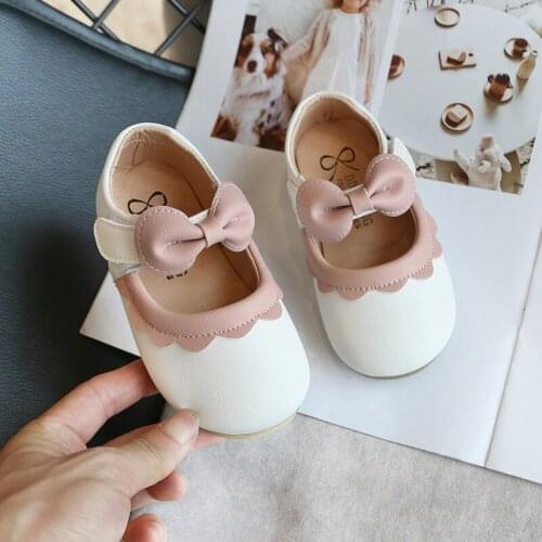 2021 New Bowknot Leather Shoes Girls Baby Shoes 1-8 Years Old Non-Slip Soft Sole Spring Little Girls Single Shoes