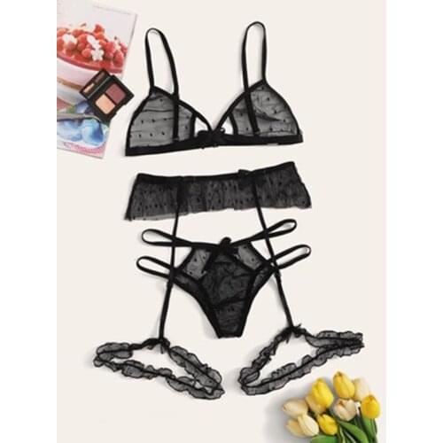 New Style Bra Set Sexy Lace Underwear Women 3/4 Cup Bra Three-Point Set Sexy Comfortable Private Mesh See-Through Undies Set