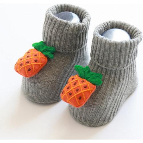 Autumn Cute Baby Floor Socks Infant Boys Girls Non-slilp Cotton Socks Toddler Kids 3D Fruits Animal Bear Socks Footwear