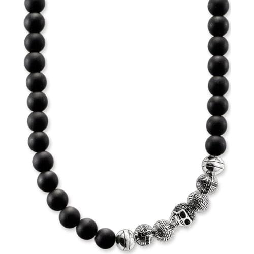 Natural Stone Obsidian 925 Sterling Silver Cross Beads Skull Bead Necklaces Thomas Style Beaded Necklace Jewelry Ts Gift for Men