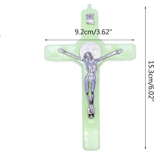 Plastic Luminous Metal Cross Church Relics Jesus on the Stand Cross Wall