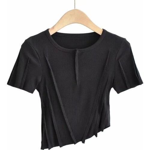 Modern Lady Weekend Casual Rib Knit Crop Round Neck Slim Fit Long Sleeve Pullovers T-shirt 2021 Women Tshirt Top