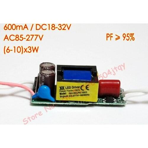 High PF 600mA DC18V-32V 6-10x3W 6x3w 8x3w 9x3w 10x3w 20W Isolated LED Driver For LED Lamp Power Supply AC85V-277V 110V 220V