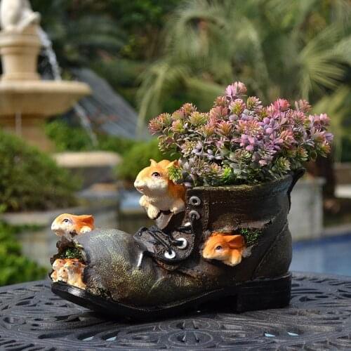 Outdoor Pastoral Squirrel Shoes Flower Pot Resin Ornaments Courtyard Balcony Accessories Crafts Garden Furnishing Decoration