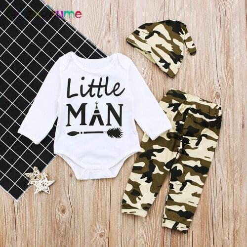 3Piece/Spring Newborn Clothes Outfits Long Sleeve Casual Cotton Letter Bodysuit+Print Pants+Hat Baby Boys Clothing Sets BC1615-1