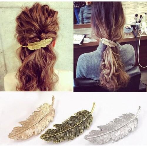 Vintage Metal Leaf Feather Hair Clip Girls Hairpin Princess Hair Barrette Accessories Hairpins For Women Styling Tools