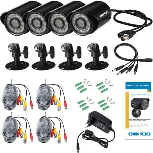 OWSOO 4*720P 1500TVL AHD Waterproof CCTV Camera + 4*60ft Surveillance Cable Support IR-CUT Night View 24pcs Infrared Lamps
