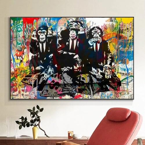 Funny Monkey in a suit Canvas Painting Animal Graffiti Posters Print Wall Art Pictures For Living Room Modern Wall Decoration