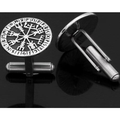 Stainless steel Nordic Viking rune compass amulet Cufflinks small size with valknut gift bag
