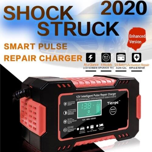 12V Full Automatic Car Motorcycle Battery Charger Digital Display Battery Charger Power Puls Repair Chargers Wet Dry Lead Acid