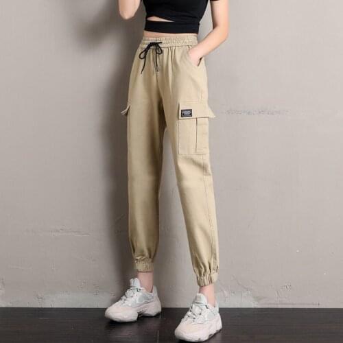 Plush without Plush Women High Waist JoggersPants Cotton Drawstring Streetwear Ladies Cargo Pants Solid Female Causal Pants