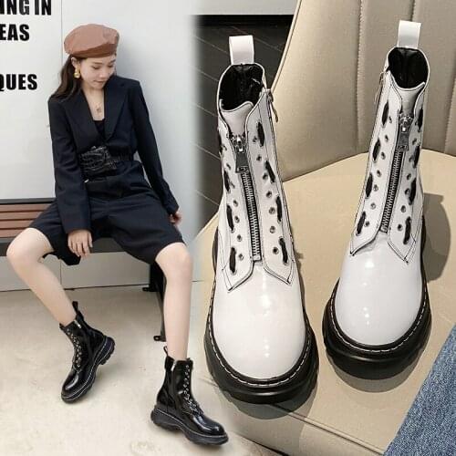 2020 spring and autumn new wild leather thick bottom middle heel zipper womens boots personality trend short boots X171