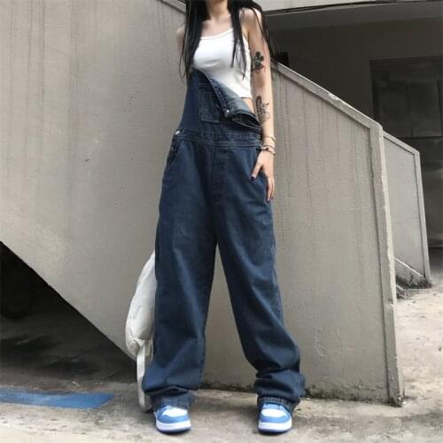 Oversized Denim Jumpsuits Women BF Chic High Street Oversized Jeans Vintage Ins Causal Japanese Overalls Wide Leg Pants Fall2021