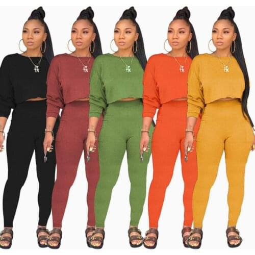 Women Fall Clothing 2021 Black Green Yellow Orange 2 Peice Set Women Matching Sets Sexy Winter Two Piece Set Top Pants Outfits