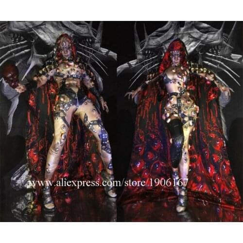 Halloween Party Horror Eyes Cosplay Clothes Cloak Dance Suit Stage Performance body Printing Outfits Ballroom Costume