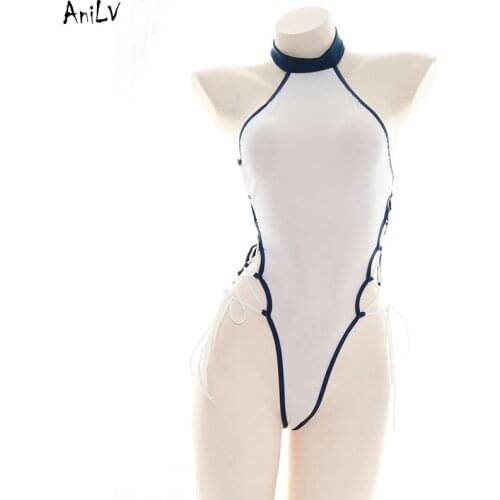 AniLV Mercy Angela Halter Bodysuit Swimsuit Uniform Costume Women Cross Straps Bodycon one-piece Swimwear Pool Party Cosplay
