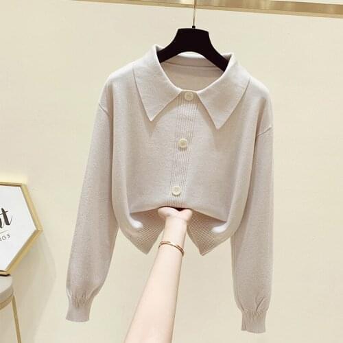 ZHOUTAYLOR Woman Sweaters Turn-down Collar Office Lady Tops Female Single Breasted Full Sleeve Loose-fitting Pulovers Femme