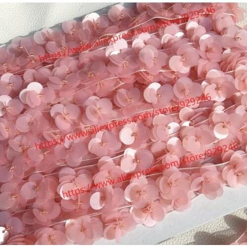 1 yards/lot light pink sequins flower beaded lace garment trimmings DIY dress Kids clothing shoes sequins embellishments